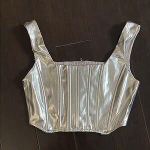 FashionNova Silver Metallic Corset Women's Top size M.